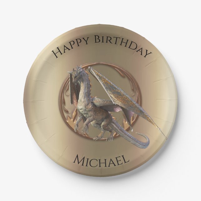 Bronze Dragon Birthday Party Paper Plate (Front)
