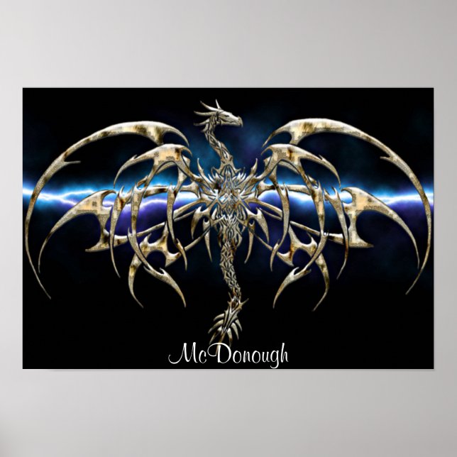 Bronze Dragon on Lightning Sky Poster (Front)