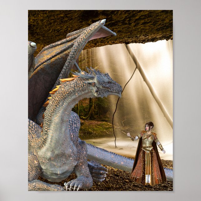 Bronze Dragon with Fairy Elf  Queen Poster (Front)