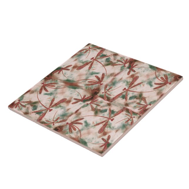 Bronze Dragonflies Green Splash Tile (Side)