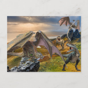 Bronze Dragons Vs Tyrannosaurus Dinosaur Battle Postcard