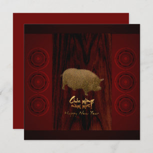Bronze Drums Pig Year Vietnamese Square Invitation