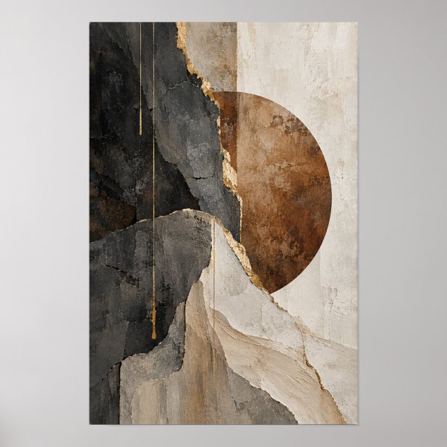 Bronze Eclipse Charcoal Abstract Wall Art (Front)