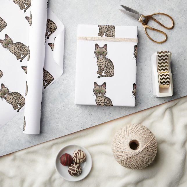 Bronze Egyptian Mau Cute Cartoon Cat Pattern Wrapping Paper (Crafts)