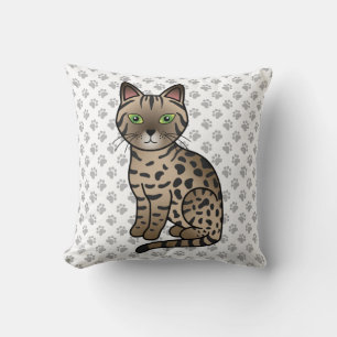 Bronze Egyptian Mau Cute Cartoon Cat & Paws Cushion