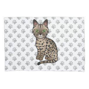 Bronze Egyptian Mau Cute Cartoon Cat & Paws Pillowcase