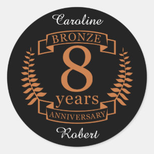 Bronze eighth wedding anniversary 8 years classic round sticker