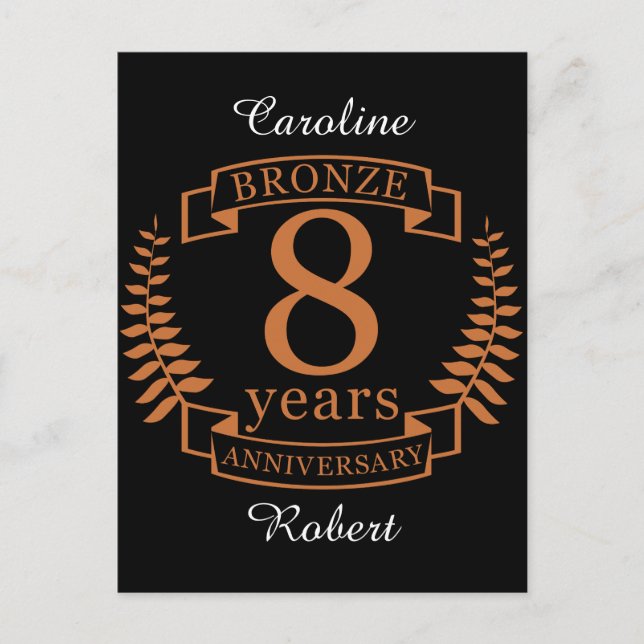 Bronze eighth wedding anniversary 8 years postcard (Front)