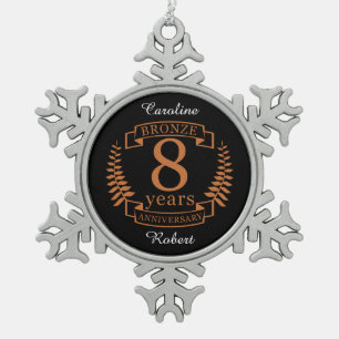 Bronze eighth wedding anniversary 8 years snowflake pewter christmas ornament