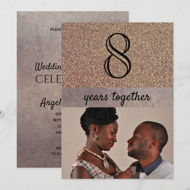 Bronze Elegant Glitter 8th Wedding Anniversary Invitation (Front/Back)