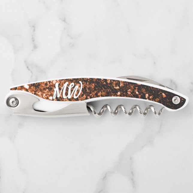 Bronze faux glitter sparkles Monogram Corkscrew (Front)