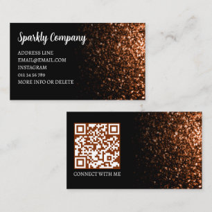 Bronze faux sparkle black elegant QR code Business Card