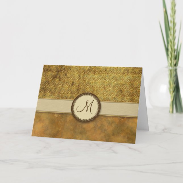 Bronze Feather Pattern with Monogram Note Card (Front)
