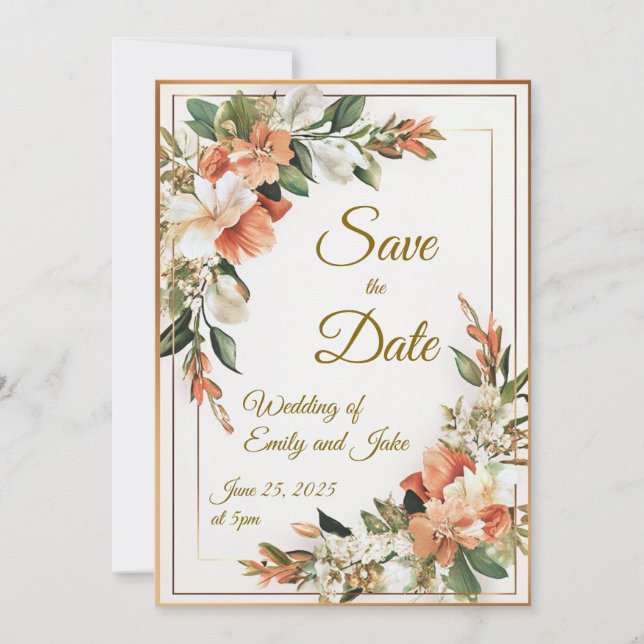 Bronze Florals Save the Date Invitation (Front)