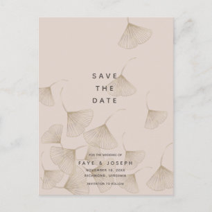 Bronze Ginkgo Leaves Pink Beige Save the Date Announcement Postcard