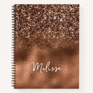 Bronze Glitter and Foil Personalised Name Notebook