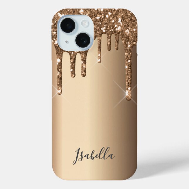 Bronze glitter drip copper metallic name Case-Mate iPhone case (Back)