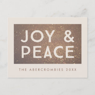 Bronze Glitter Joy & Peace Christmas Greeting Postcard