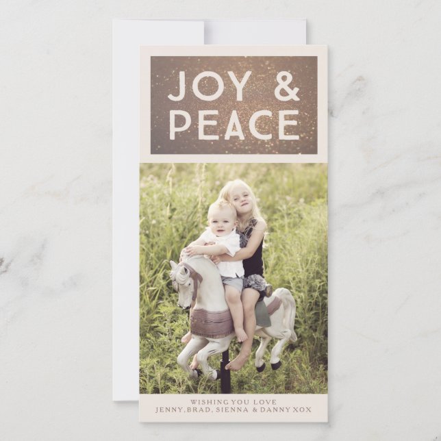 Bronze Glitter Joy & Peace Xmas Photo Card (Front)