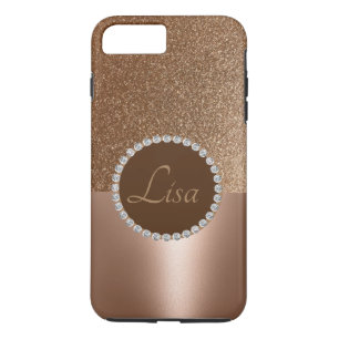 Bronze Glitter, Metallic, Rhinestone, Personalised iPhone 8 Plus/7 Plus Case