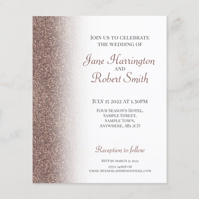 Bronze Glitter Paper Wedding Invitation (Front)