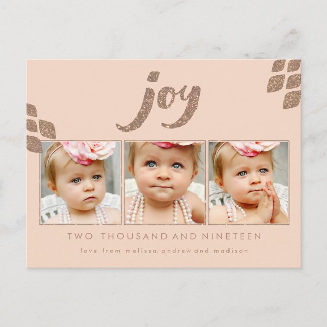 Bronze Glitter Peach Joy Xmas Photo Frame Postcard (Front)