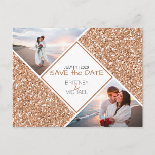 Bronze Glitter Photo Photo Save the Date Postcard