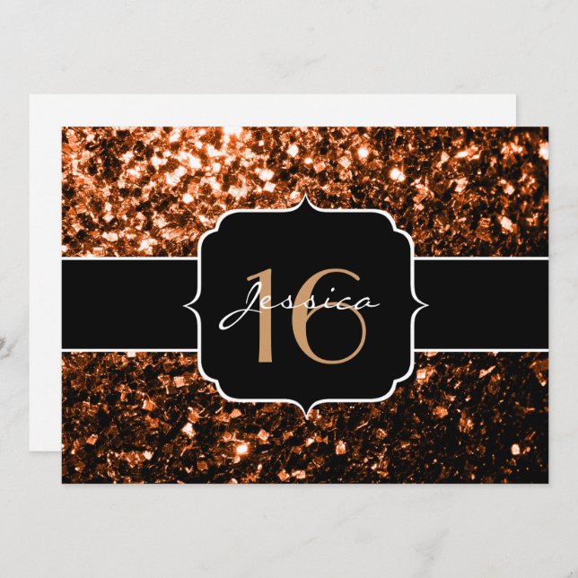 Bronze glitter sparkles Sweet 16 Invitation (Front/Back)