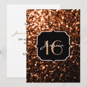 Bronze glitter sparkles Sweet 16 Invitation