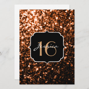 Bronze glitter sparkles Sweet 16 Invitation
