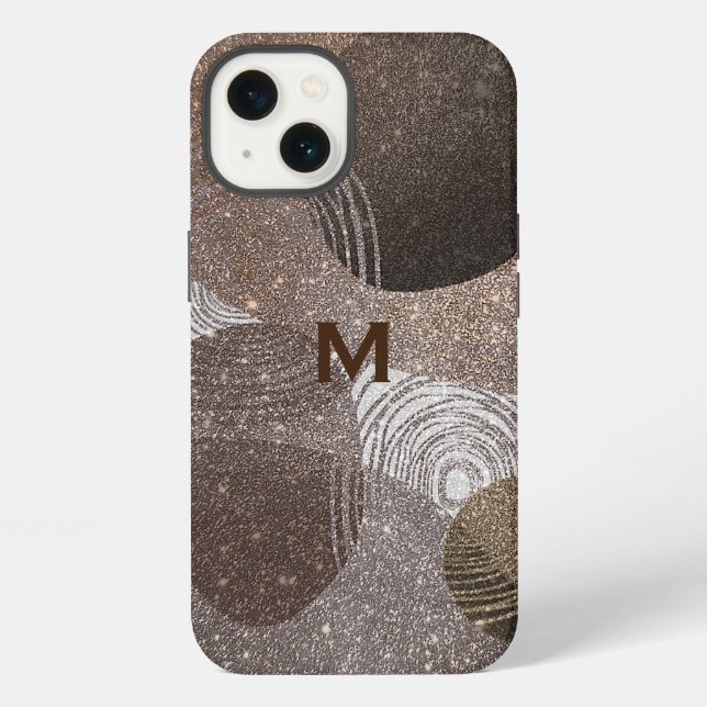 Bronze Glittery Abstract Monogrammed iPhone Case (Back)