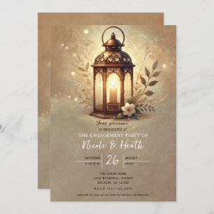 Bronze Glowing Lantern Romantic Rustic Engagement Invitation