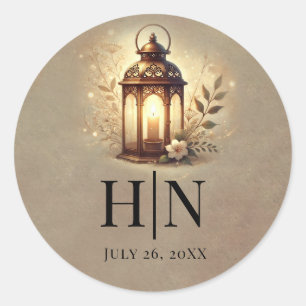 Bronze Glowing Lantern Romantic Rustic Wedding Classic Round Sticker