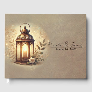 Bronze Glowing Lantern Romantic Rustic Wedding Guest Book