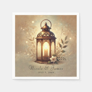 Bronze Glowing Lantern Romantic Rustic Wedding Napkin