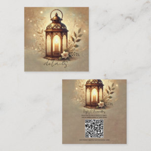 Bronze Glowing Lantern Rustic Wedding Details Square Business Card