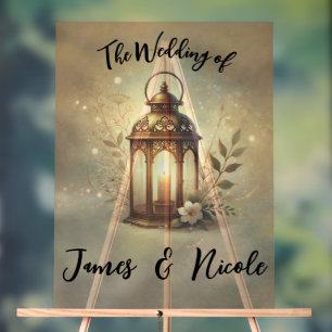 Bronze Glowing Lantern Rustic Wedding Sign