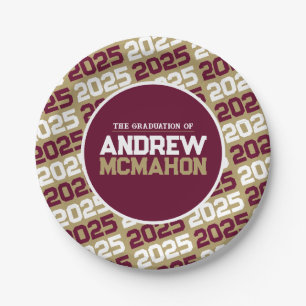 Bronze Gold and Burgundy Personalised Graduation Paper Plate