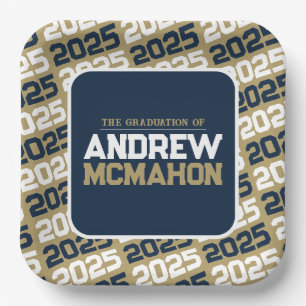 Bronze Gold and Navy Blue Personalised Graduation Paper Plate