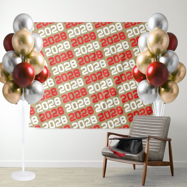 Bronze Gold and Red Graduation Backdrop Tapestry (Gold and Red Graduation Repeating ANY Class Year Backdrop. Perfect for food table or photo booth !)