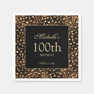 Bronze Gold Black Cheetah Leopard 100th Birthday Napkin