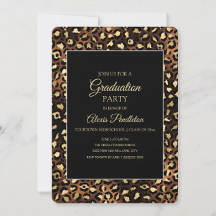 Bronze Gold Black Leopard Cheetah Graduation Party Invitation