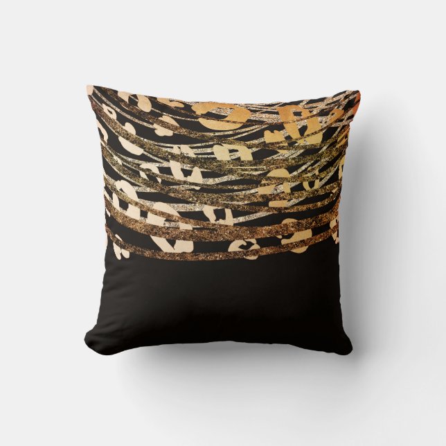 Bronze Gold Black Leopard Cheetah Print Glam Cushion (Front)
