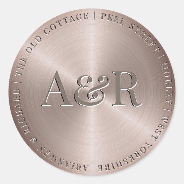 Bronze Gold Envelope Sticker with Monogram (Front)