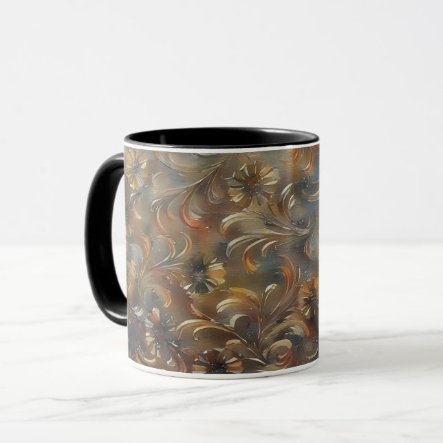 Bronze Gold Floral Art Mug Cup (Front Left)