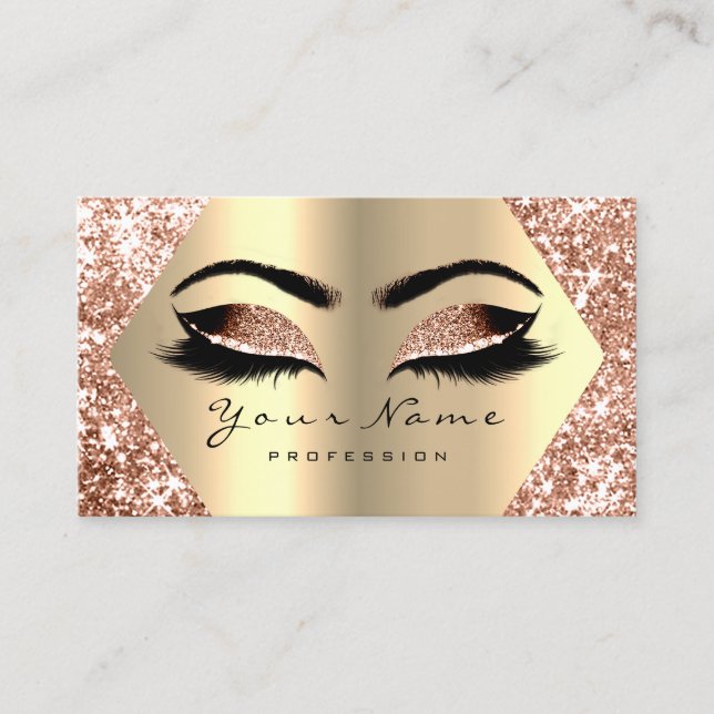 Bronze Gold Glitter Makeup Artist Lashes Business Card (Front)