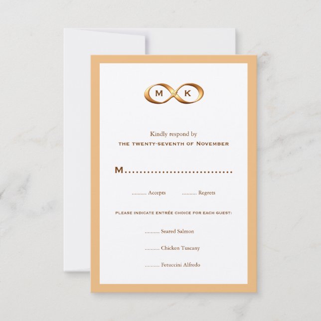 Bronze Gold Infinity Hand Clasp Wedding RSVP Card (Front)
