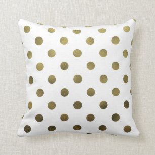 Bronze Gold Leaf Metallic Faux Foil Polka Dot Cushion