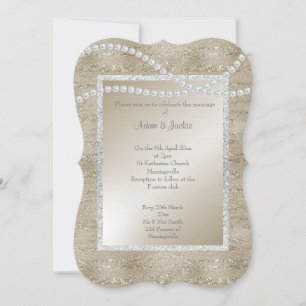 Bronze Gold Sparkle Pearl ELEGANT CLASSY WEDDING Invitation