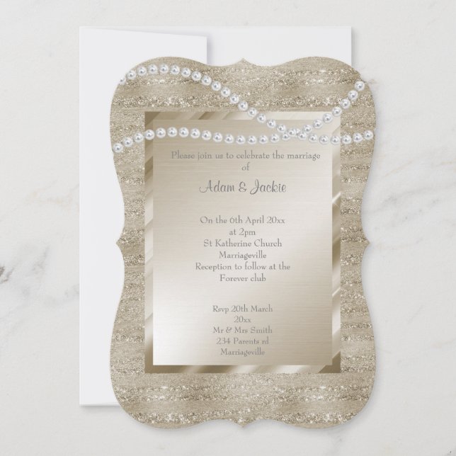 Bronze Gold Sparkle Pearl ELEGANT CLASSY WEDDING Invitation (Front)